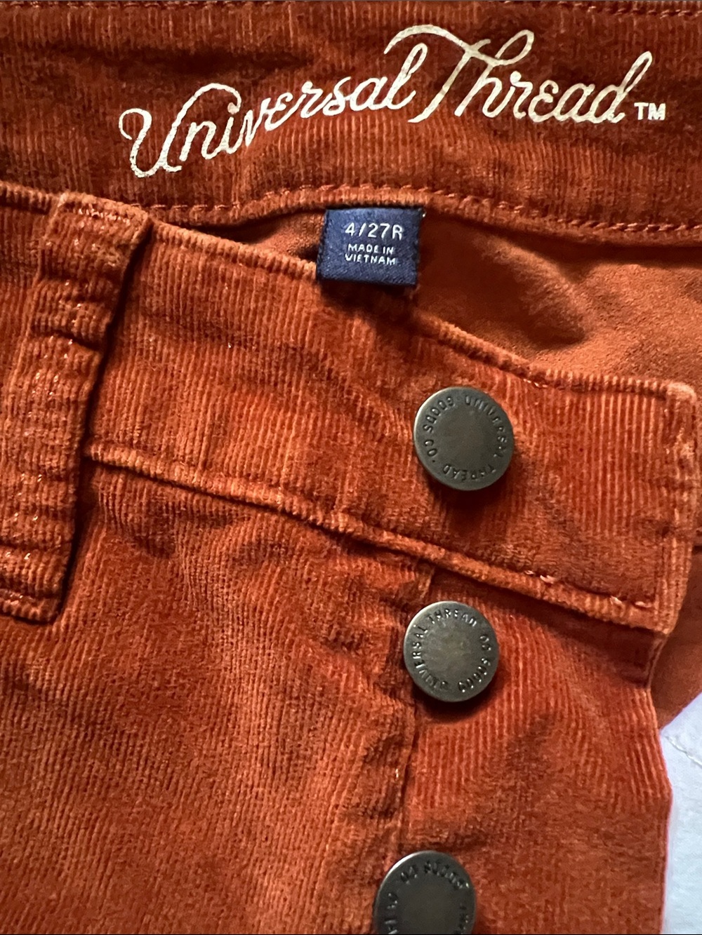 Universal Thread Rust Rust/Orange Corduroy Button-Fly Women’s Pant